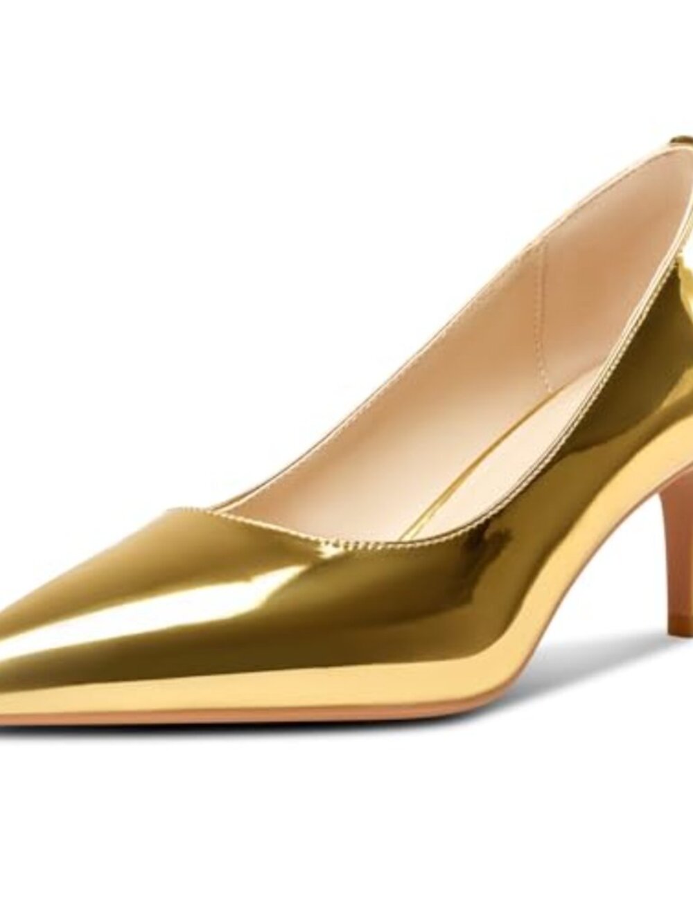 Womens Low Kitten Heel Pointed Toe Pumps Slip-On Faux Leather Dress Heels